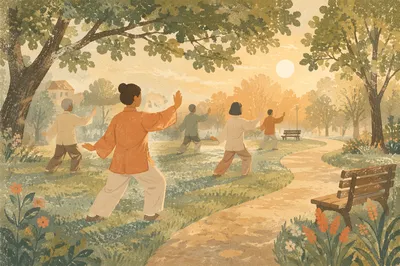 Morning Tai Chi in Quiet Park