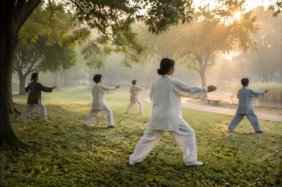 Morning Tai Chi in Quiet Park