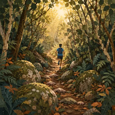 Forest Trail Runner in Golden Sunlight