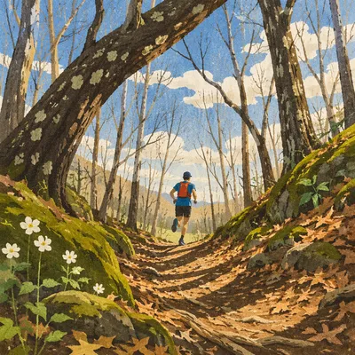 Trail Runner in Dappled Spring Forest