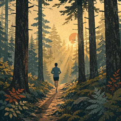 Trail Runner in Dappled Forest Sunlight