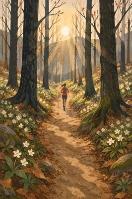Trail Runner in Dappled Forest Light