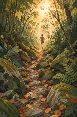 Trail Runner in Dappled Forest Sunlight