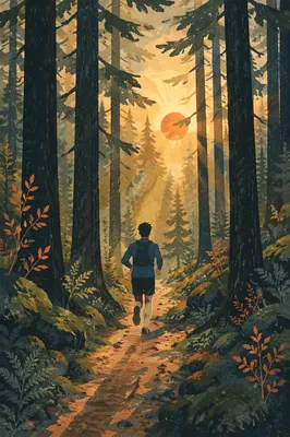 Trail Runner in Golden Forest Sunlight