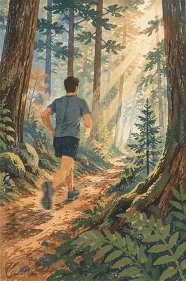Trail Runner in Dappled Forest Light