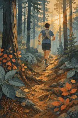 Trail Runner in Forest Morning Light