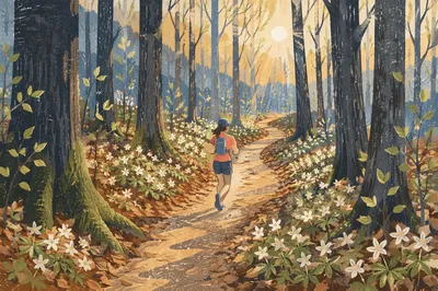 Forest Trail Runner in Morning Sunlight