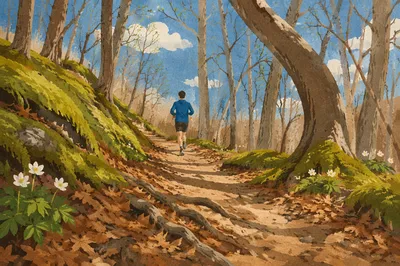 Trail Runner in Dappled Spring Forest