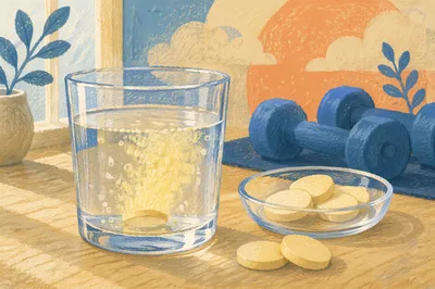 Morning Vitamins With Water and Dumbbells