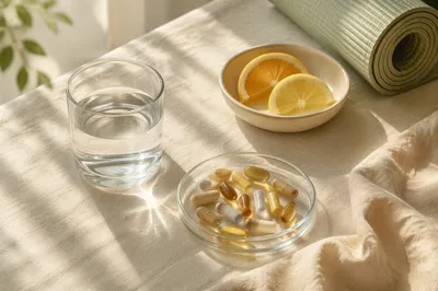 Vitamin Supplements in Glass Dish Morning Light