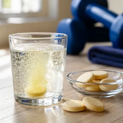 Morning Vitamins with Water and Hand Weights