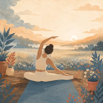 Sunrise Yoga Stretch on Wooden Deck