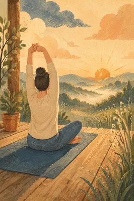Sunrise Yoga Stretch on Wooden Deck