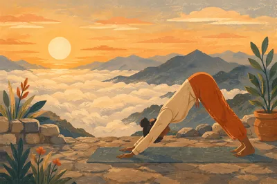 Sunrise Yoga Stretch on Mountain Terrace