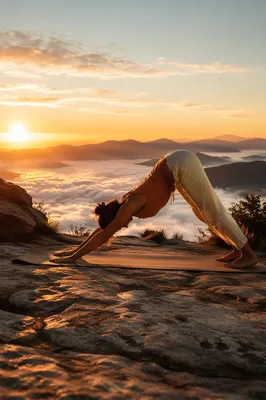 Sunrise Yoga Stretch on Mountain Terrace