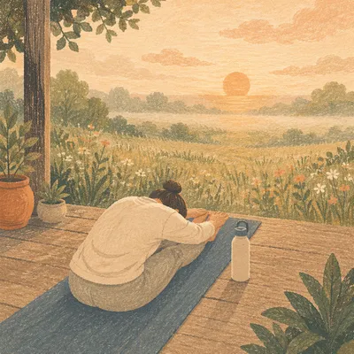 Peaceful Sunrise Yoga Stretch on Wooden Deck
