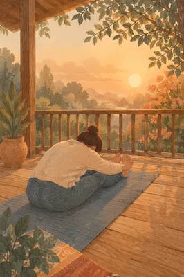 Peaceful Sunrise Yoga Stretch on Balcony