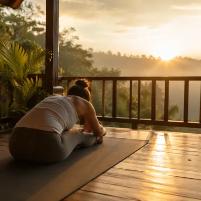 Peaceful Sunrise Yoga Stretch on Balcony