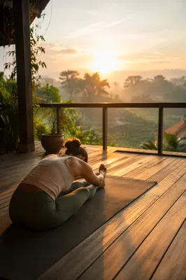 Peaceful Sunrise Yoga Stretch on Balcony