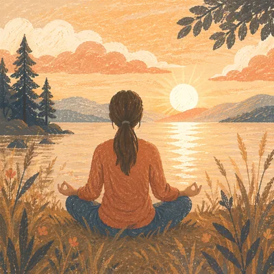 Peaceful Lakeside Yoga Silhouette at Sunrise