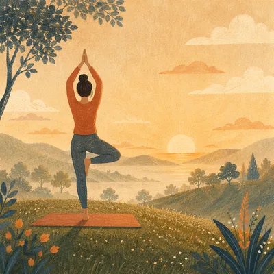 Peaceful Sunrise Yoga Silhouette on Hill