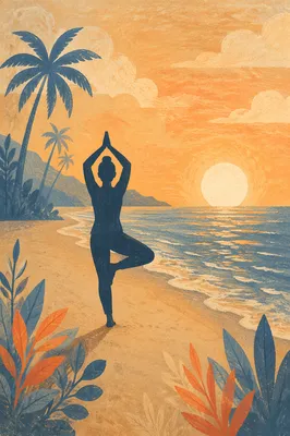 Peaceful Sunrise Yoga Silhouette on Tropical Beach
