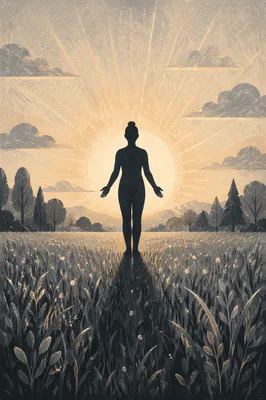 Peaceful Sunrise Yoga Silhouette in Meadow
