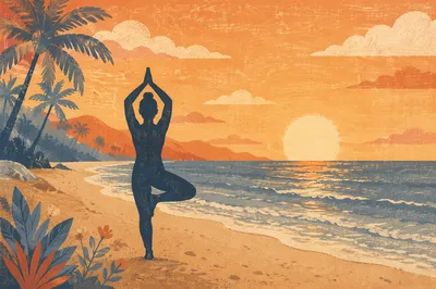 Peaceful Yoga Silhouette at Tropical Sunrise