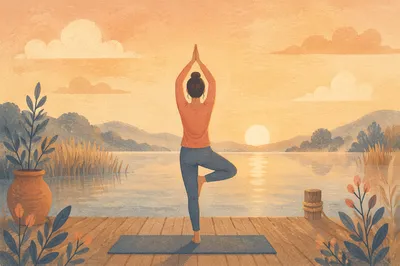 Peaceful Sunrise Yoga Silhouette by Lake