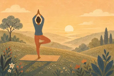 Peaceful Sunrise Yoga Silhouette on Hill