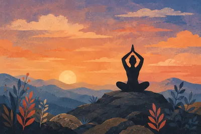 Peaceful Yoga Silhouette at Sunrise Ridge