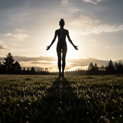 Peaceful Sunrise Yoga Silhouette in Meadow